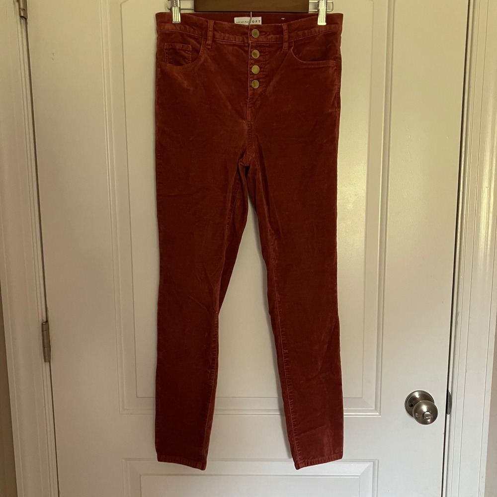 LOFT Made and Loved Rust Orange Corduroy High Waist Skinny Pants Size 27 4